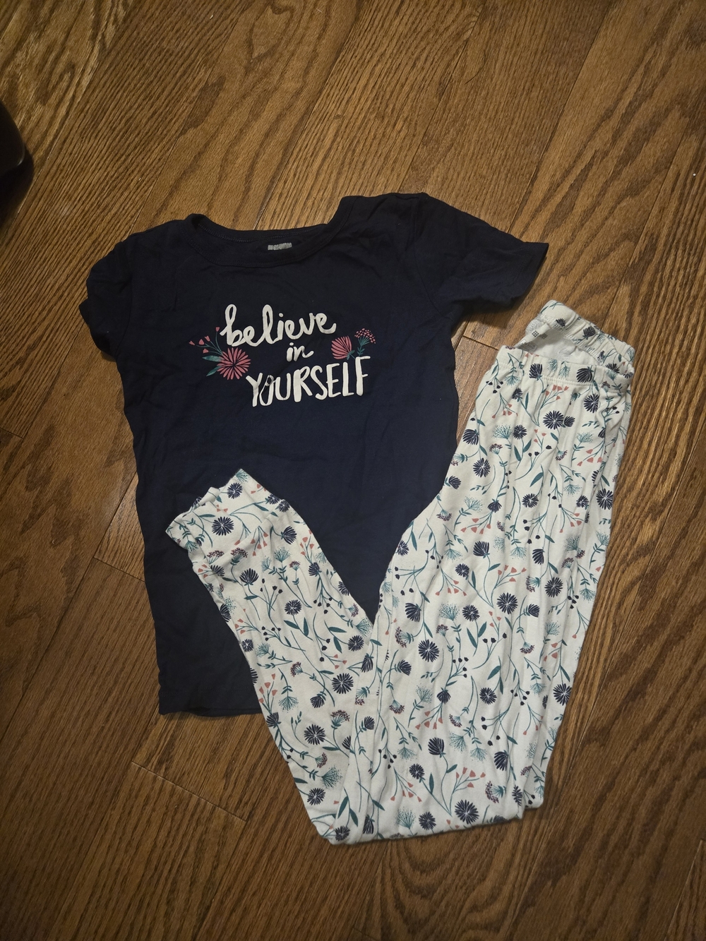 Gymboree Navy Blue Top with White Floral Pajama Pants